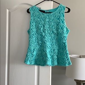 Turquoise Peplum Lace Top